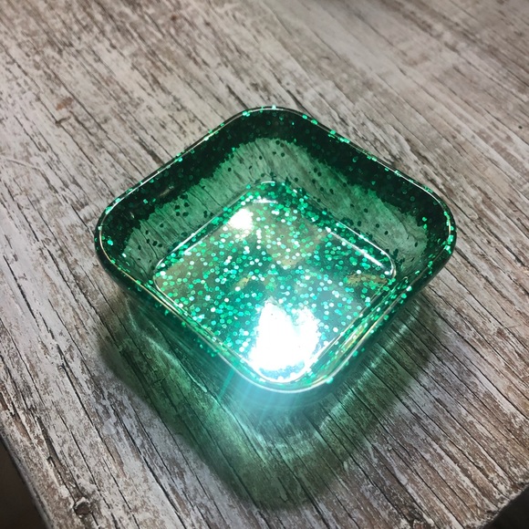 Green Glitter Jewelry Dish - Glam Square Shaped - Picture 6 of 11